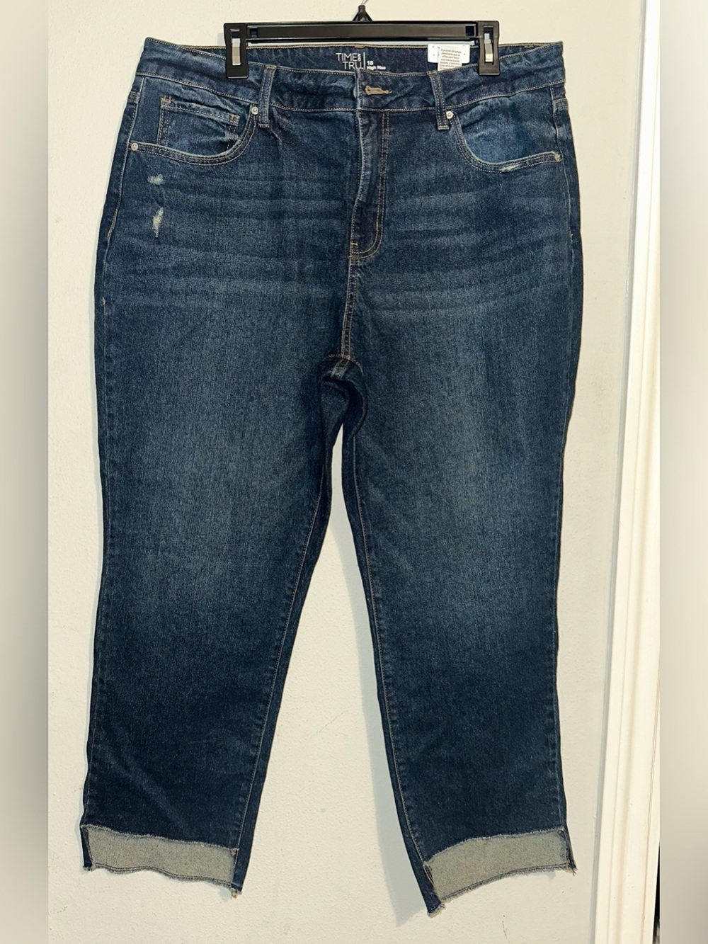 Time and Tru Dark Wash Cropped Raw Hem Ankle Jeans